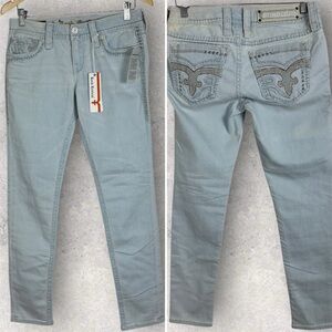NWT‎ Rock Revival Braylee 5210 Skinny Jeans Light Blue Denim Womens Size 28  Y2K